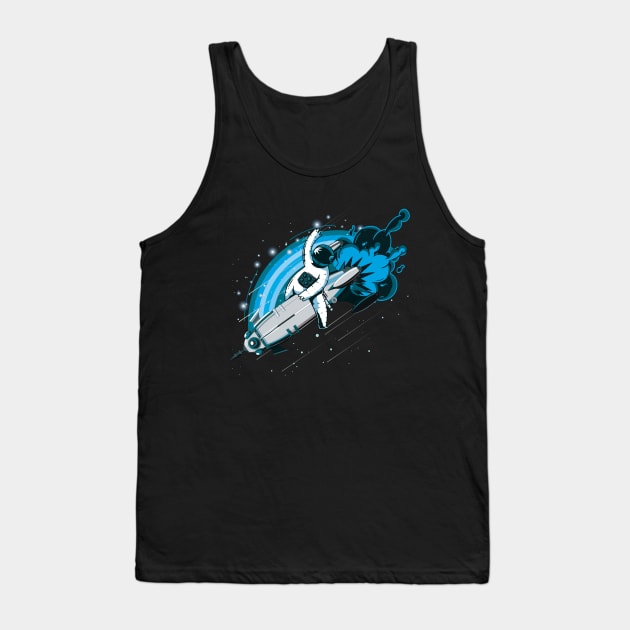 Funny Astronaut Flying Rocket Tank Top by origato